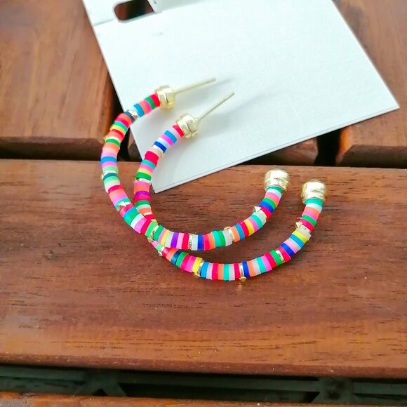 Kendra Scott Reece Gold Small Hoop Earrings Neon Mix - Picture 3 of 4